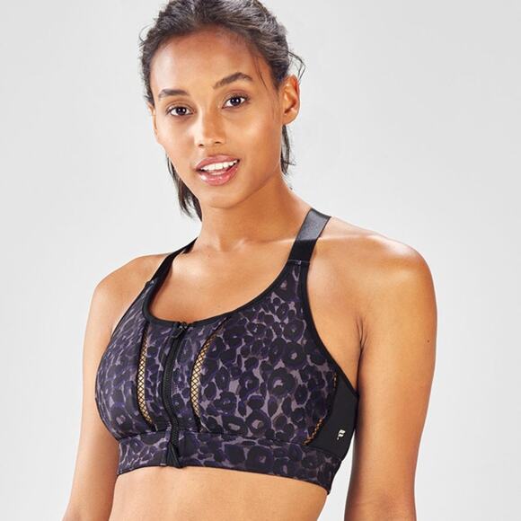 Fabletics Womens Zoe High Support Bra Cheetah Animal Full Zip-Up Sport Bra XS - Picture 3 of 11